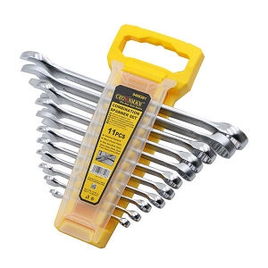 Professional 11-Piece Combination Spanner Set - Carbon Steel with Satin Chrome Finish - Crownman