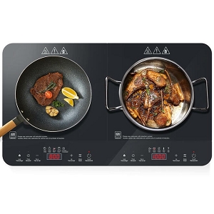 Double Induction Cooktop, Portable Induction Cookware 2 Burners, 1800W, Built-in Safety Lock, Black