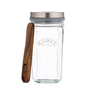  Kefir Making Set Litre Wide Mouth Jar with Silicone Strainer Cap Beech 500 ml - Kilner 