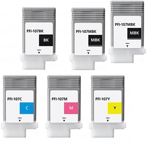 Compatible 6 Pack Canon PFI-107 iPF770, iPF670, iPF680, iPF685, iPF780, iPF785 Inkjet Cartridges