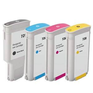 Compatible 4 Pack HP 728 DesignJet T730 T830 High Yield Ink Cartridges MBK 300ML Pigment - CYM 130ML Dye based