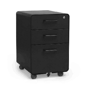 3-Drawer Steel Mobile File Cabinet with Lock, Round Edge, A4/Letter/Legal - Moustache - Black