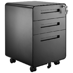 3-Drawer Steel Mobile File Cabinet with Lock, Round Edge, A4/Letter/Legal - Moustache - Black