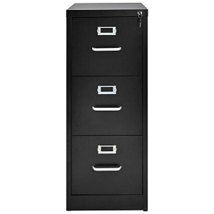 3 Drawer Storage Cabinet with Lock, Metal Document Organizer for Home Office - Moustache - Black