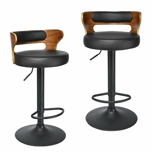  Vintage Upholstered Chair Swivel PU Leather Bar Stools with Metal Footrest, 2/Pack - Moustache