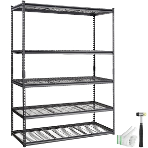 Storage Shelving Unit, 5-Tier Adjustable, 2000 lbs Capacity, Heavy Duty Garage Shelves Metal Organizer Wire Rack, Black, 60