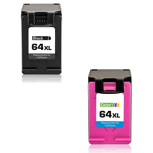 Compatible 2 Pack HP 64XL N9J92AN Black and N9J91AN Tri-Color High Yield Ink Cartridges