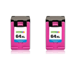Compatible 2 Pack HP 64XL N9J91AN Tri-Color High Yield Ink Cartridge