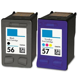 Compatible 2 Pack HP 56 C6656AN Black and 57 C6657AN Tri-Color Inkjet Cartridges