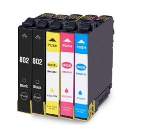 Compatible 5 Pack Epson T802XL T802 Black    Ink Cartridge High Yield Combo WorkForce Pro WF-4720, WF-4730, WF-4734 & WF-4740