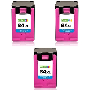 Compatible 3 Pack HP 64XL N9J91AN Tri-Color High Yield Ink Cartridge