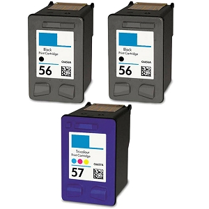 Compatible 3 Pack HP 56 C6656AN Black and 57 C6657AN Tri-Color Inkjet Cartridges