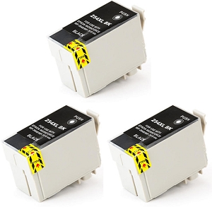 Compatible 3 Pack Epson 254XL T254XL T254XL120 Black High Yield Inkjet Cartridge WorkForce WF-7110, WF-7610, WF-7620, WF-7710