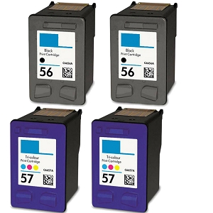 Compatible 4 Pack HP 56 C6656AN Black and 57 C6657AN Tri-Color Inkjet Cartridges