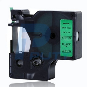 Compatible Dymo 43619 6mm Black On Green D1 Label Tape, 