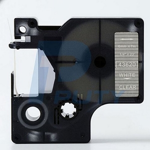 Compatible Dymo 43620 6mm White on Clear D1 Label Tape, 