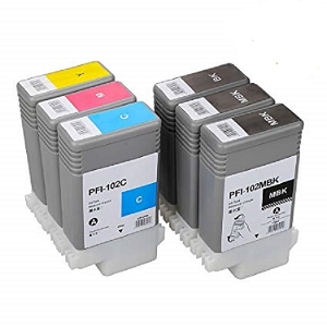 Compatible 6 Pack Canon PFI-102 PFI-104 ImagePROGRAF iPF500 iPF765 Inkjet Cartridges