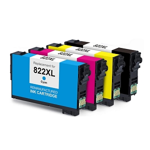 Compatible 4 Pack Epson T822XL Ink Cartridge Combo High Yield BK/C/M/Y - Economical Box