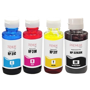Compatible HP 32XL Black & HP 31 Cyan Magenta Yellow  Ink Bottle Combo, for Smart Tank 6001 5101 5100  7301 7602 5000 5103 7300