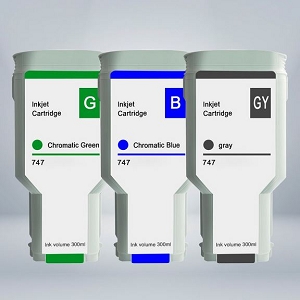 Compatible HP 747 SET 300 ML 3 Pack Combo Ink Cartridges CG/CB/G, for DesignJet Z6, Z9+