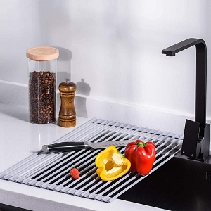 Large Roll Up Silicone Coated Dish Drying Rack Foldable Dish Rack, 20.5