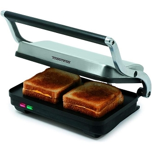 Stainless Steel Electric Sandwich Grill Flat Griddle with Floating Hinged Lid - Salton