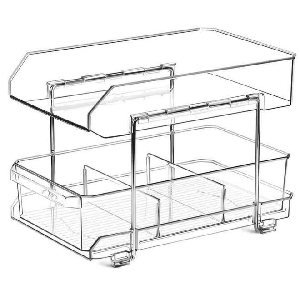 2-Tier Clear PET Pantry Organizer, Multi-Purpose Slide-Out Storage with Dividers - STORA™ - 1 Pack