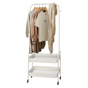 2 in 1 Garment Clothes Rack with 2-Tier Storage Basket and Side Hanging Hooks - SortWise®