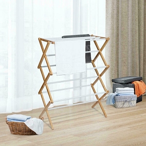 Foldable Bamboo Laundry Drying Rack, Adjustable Towel for Air Drying Clothing - SortWise®