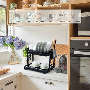 2-Tier large Foldable Dish Rack Quality Metal for Kitchen Rack Organizer Drain Board - SortWise®