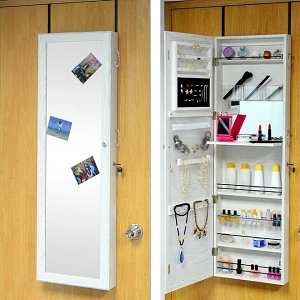 Lockable Jewelry Cabinet Wall Door Mounted Jewelry Organizer White - SortWise®