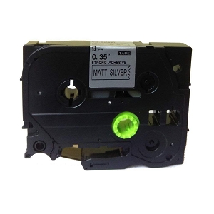 Compatible Brother TZe-SM921, TZeSM921 9mm, Length of 8M, Strong Adhesive Black On Matt Silver Label Tape