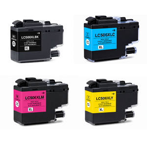 Compatible Brother LC506XL SET 4 Pack Ink Cartridge Combo High Yield BK/C/M/Y, for MFC-J4355DW, J4555DW, and More...