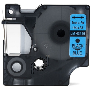 Compatible Dymo 43616 6mm Black On Blue D1 Label Tape, 