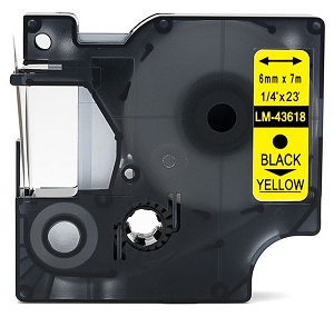 Compatible Dymo 43618 6mm Black On Yellow D1 Label Tape, 