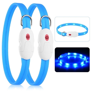 LED Dog Collar USB Rechargeable Cuttable Glowing Dog Necklace, Pack of 2 - WOMEOW