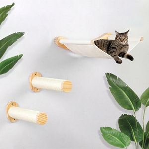 Cat Hammock Wall Mounted Cat Shelf with Two Steps for Sleeping, Playing, Climbing