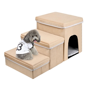 Dog Step Stairs Cat Ladder for Bed, Pet Step for Small Dogs and Cats with Toy Storage -LIVINGbasics