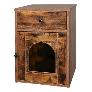 Wooden Cat Litter House Box Furniture with Single Door and a Drawer