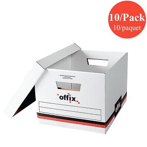 Offix Reinforced Storage Box with Removable Lid, 10 Boxes/Pack, Letter/Legal 