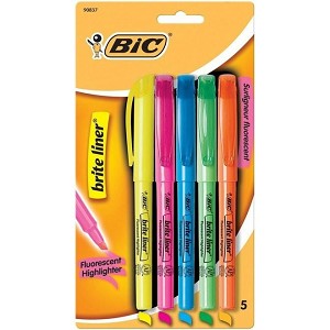 BiC® Brite Liner® Super bright fluorescent ink Highlighters, Chisel tip, 5/Pack 