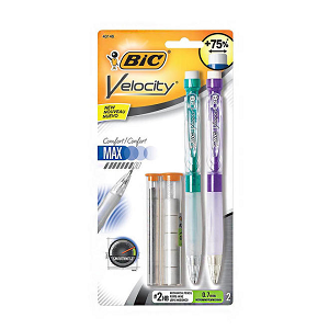 BiC Velocity Mechanical Pencil Set with 5 Erasers and 12 HB Leads, 0.7mm Point 