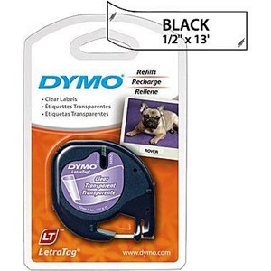 Made by Dymo ® 16952 LetraTag Label Tape, 12mm (1/2") Black on Clear 