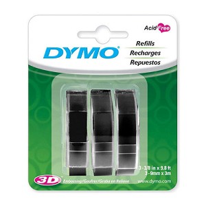 Made by Dymo 1741670 LT Embossing Labels 3/8" x 9.8', White on Black, Package of 3 Refills 