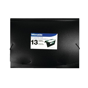 Winnable® Expanding File with 2 Business Card & Index Pockets, Letter Size, Black 