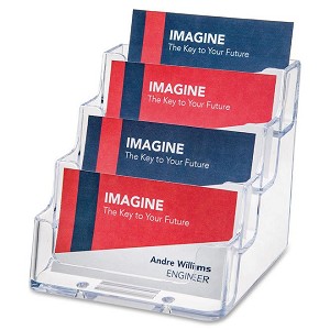Deflecto Counter top Business Card Holder, 4 Compartments, Clear 