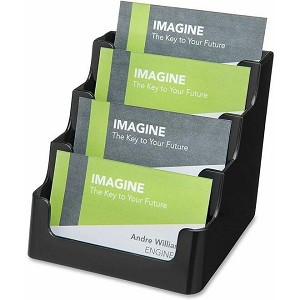Deflecto® Countertop Business Card Holder,4 Compartment, Holds 200 2" x 3.5" Cards,Black 