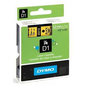 Made by Dymo 45018 Permanent Polyester Tape, Black on Yellow, 1/2 in x 23 ft (12mm x 7m) 