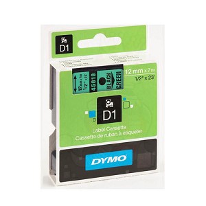 Made by Dymo 45019 Standard D1 Labeling Tape, 1/2'' W x 23' L, Black on Green 