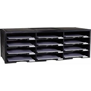 Storex 12-Compartment Literature Organizer/Document Sorter - Black / Gray 